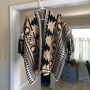 Aztec tunic fringe sweater